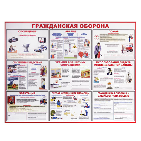 Доска-стенд информационная "Гражданская оборона" (910х700 мм), пластик, шк 84487