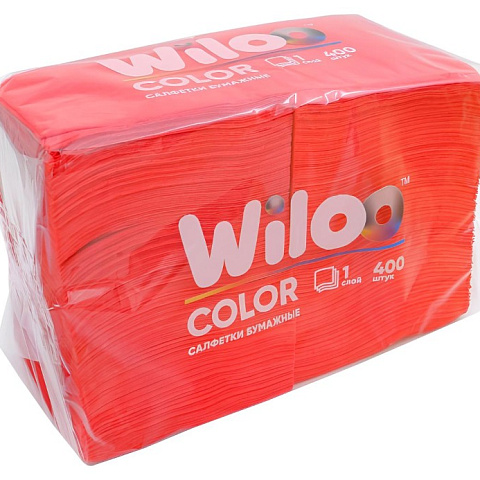 Салфетки WiLoo интенсив 24*24 400 листов красные
