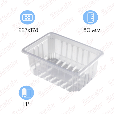 Лоток под запайку с рёбрами, прозрачный 227х178х80