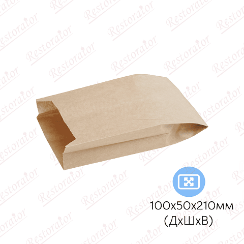 Пакет бумажный без ручек V-дно, 100*50*210мм