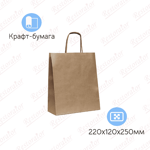 Пакет бумажный с кручеными ручками, 220*120*250мм