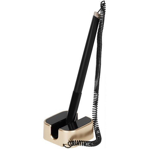 Ручка шариковая настольная OfficeSpace синяя, 0,7мм, черный корпус, золотистая подставка