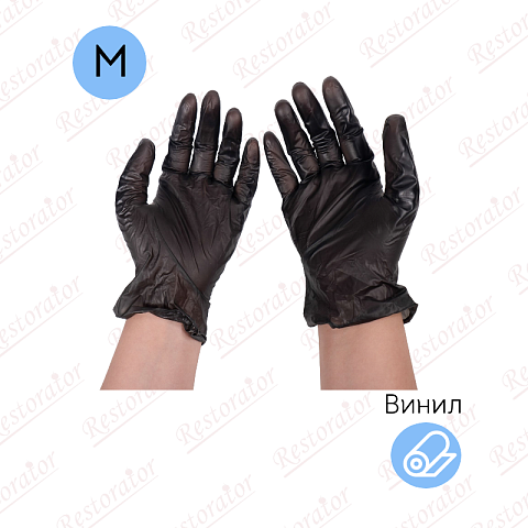 Перчатки виниловые неопудренные черные M 50 пар