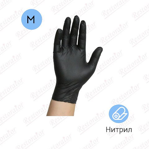 Перчатки нитриловые черные М (50 пар)