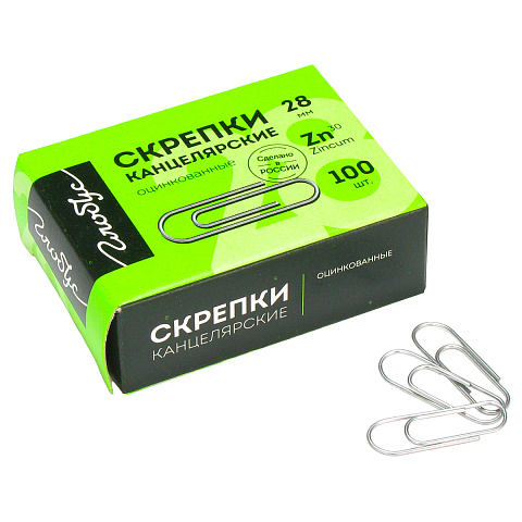 Скрепки 28мм, Globus, 100шт., оцинкованные, карт. упак.