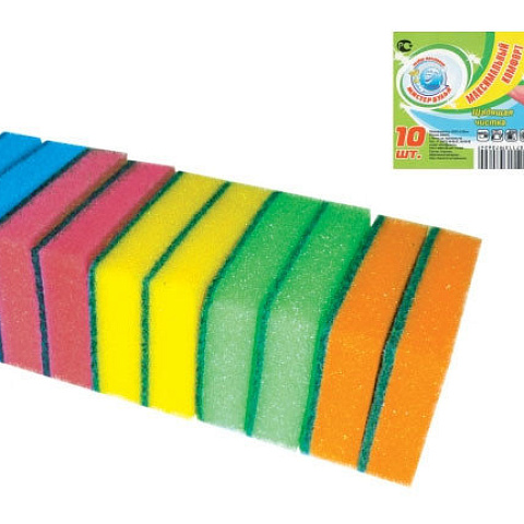 Губка д/посуды "Мистер Бульк" Super 10шт в уп. (р-р 100*65*25)