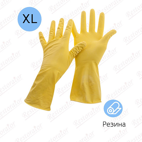 Перчатки резиновые хозяйственные, желтые XL, 32 гр, пара
