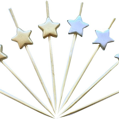 Пика бамбуковая "Звезда" золото/серебро, 12см/ 100шт