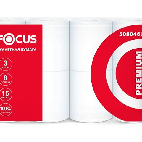 Бумага туалетная бытовая Focus Premium 3-слоя, 15м