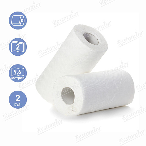 Полотенце бумажное рулонное, 2-слоя, 9,6м /2шт.