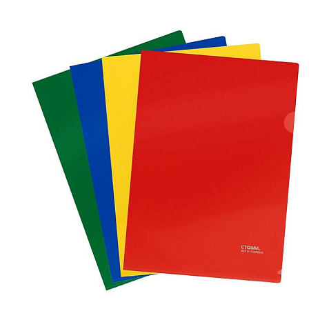 Папка-уголок СТАММ А4, 180мкм, пластик, непрозрачная, ассорти