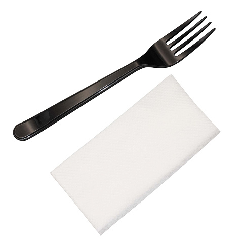 Набор столовых приборов, вилка + салфетка, 18см/ черный