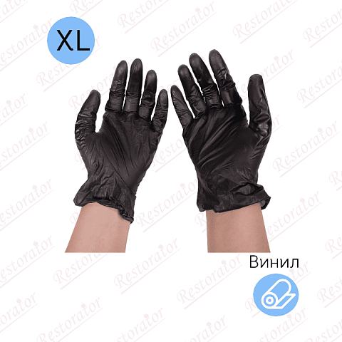 Перчатки виниловые неопудренные черные, XL, 50 пар 