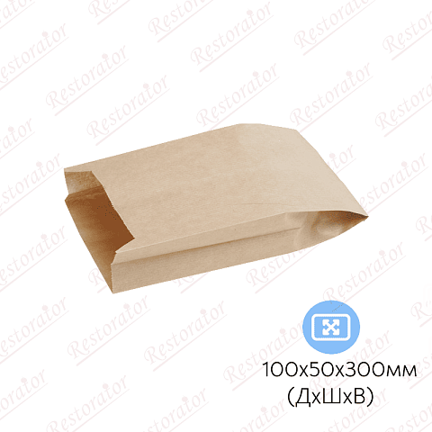 Пакет бумажный без ручек V-дно, 100*50*300мм