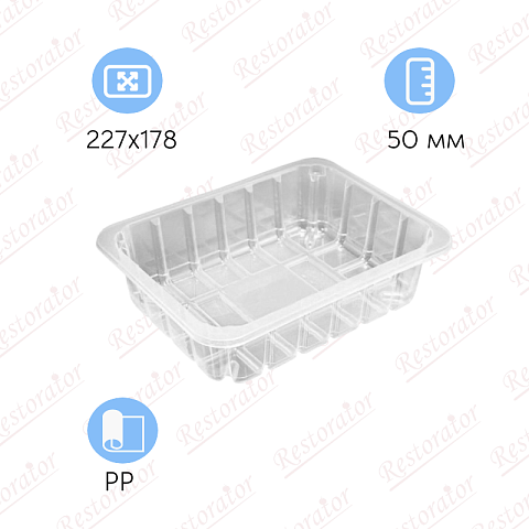 Лоток под запайку с рёбрами, прозрачный 227х178х50мм
