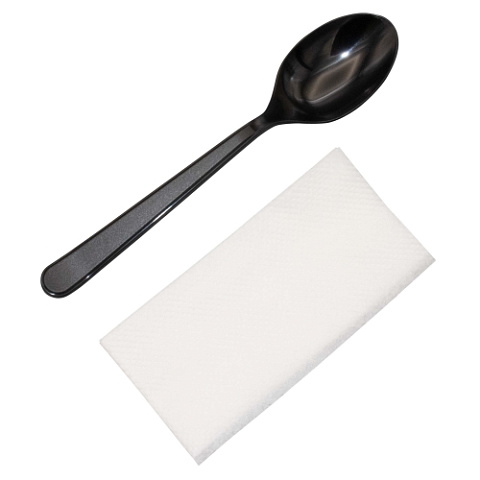 Набор столовых приборов, ложка + салфетка, 18см/ черный