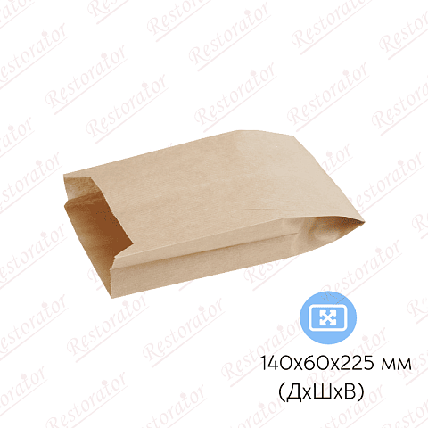 Пакет бумажный без ручек V-дно, 140*60*225мм